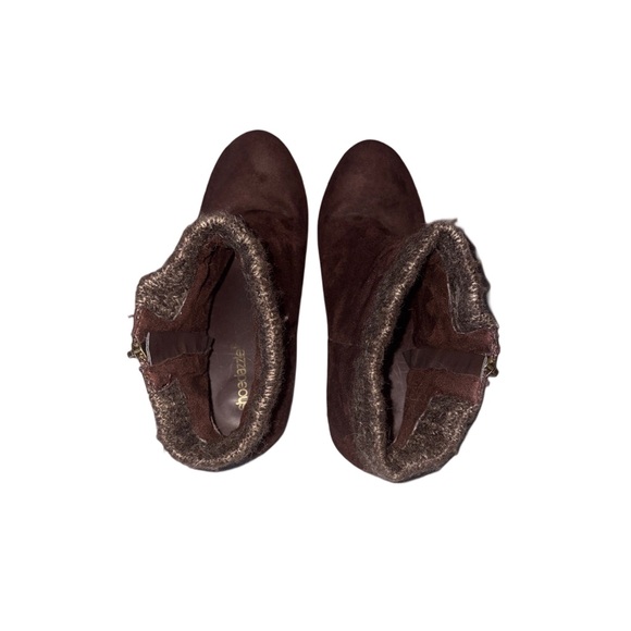 Shoe Dazzle Dark Brown Faux Suede Ankle Boots with Knit Cuff - Picture 5 of 6